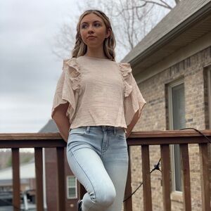 Elegant Cream Ruffle Sleeve Top